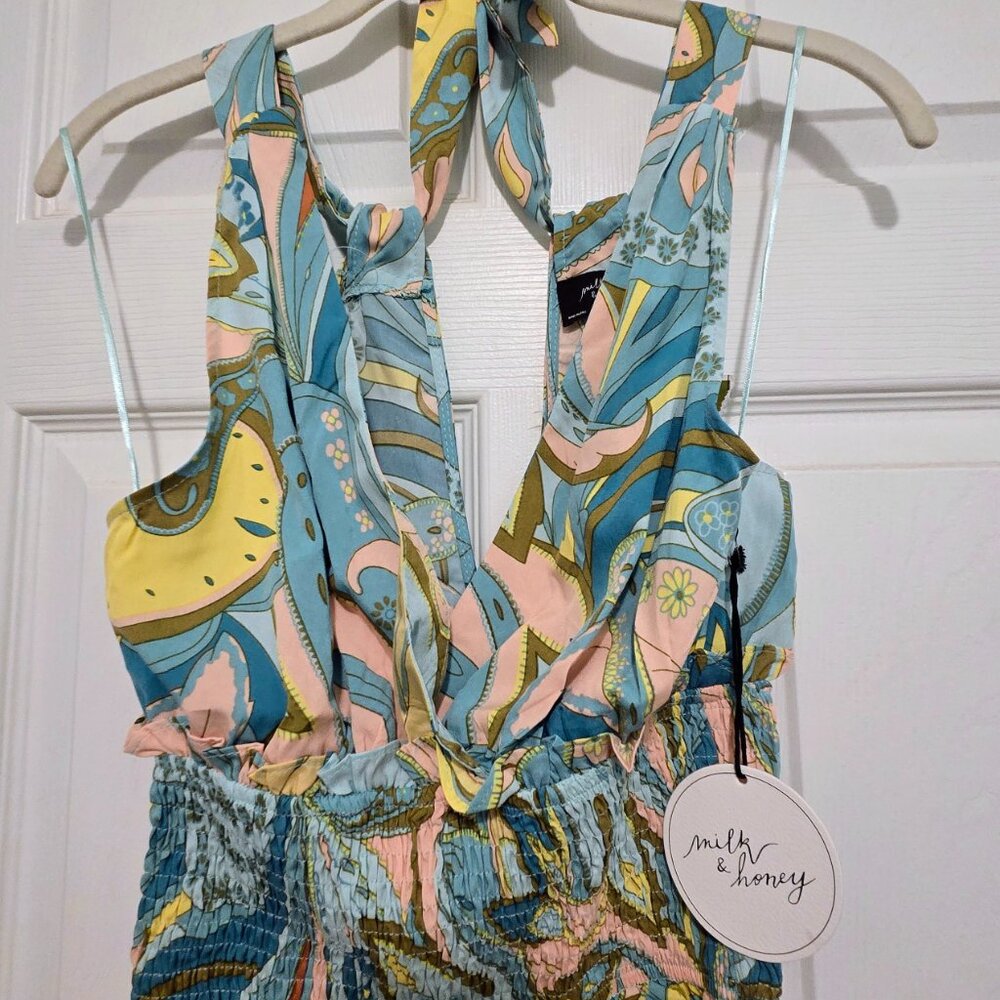 NWT Floral Paisley Crisscross Halter Top - Green and Pink